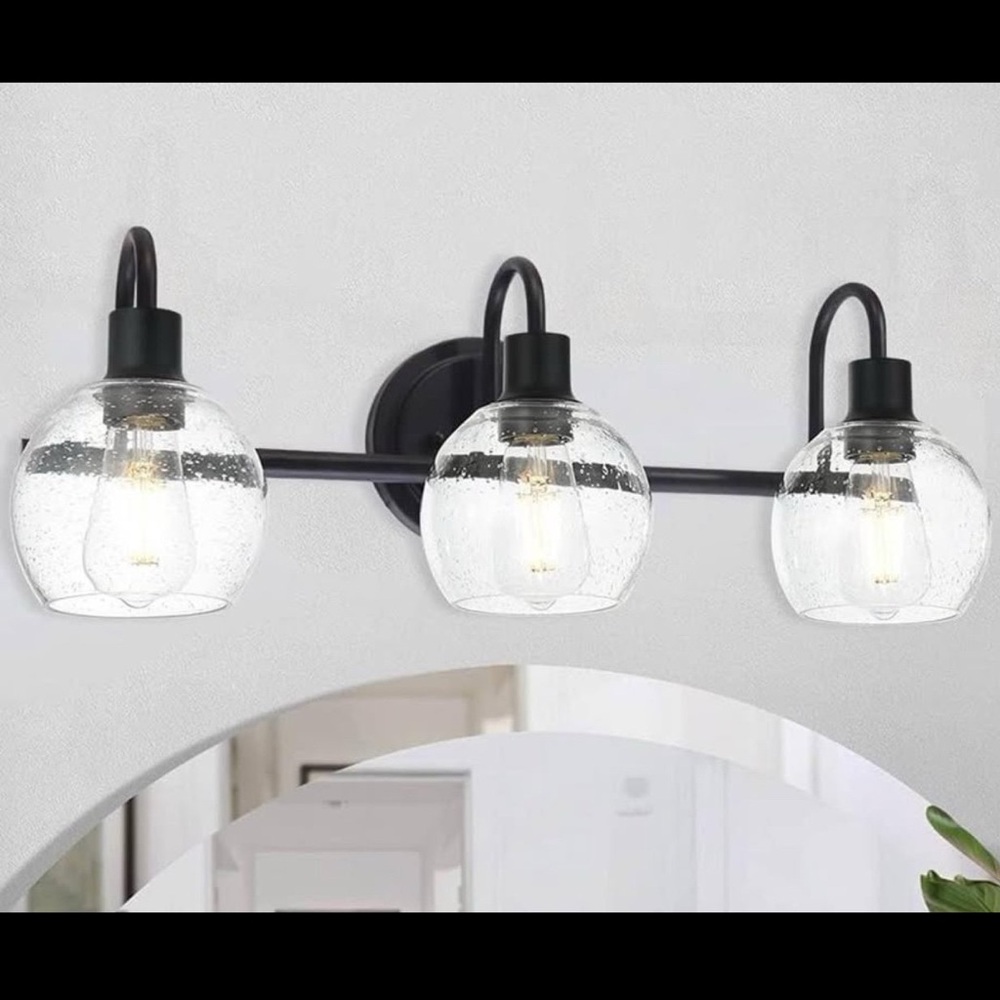 New 3-Bulb Vanity Gooseneck Lamp w/Seeded Globe Glass
